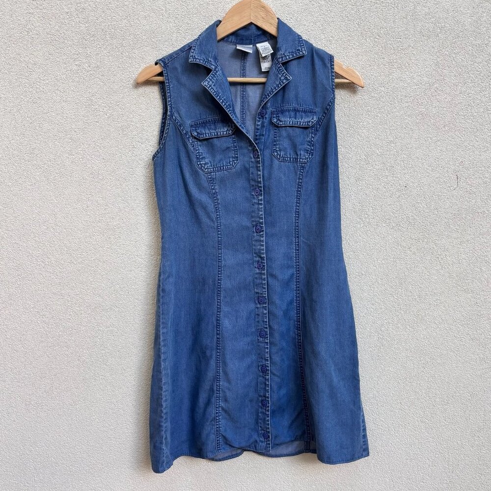 y2k 90s Button Denim Sleeveless Dress by Emma James